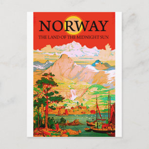 Norwegen, das Land der Mitternachtssonne, Vintage- Postkarte