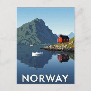 Norwegen-Fjord mit rotem Häuschen Postkarte