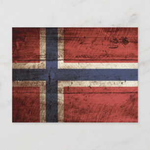 Norwegen-Flagge auf alter Holzmaserung Postkarte