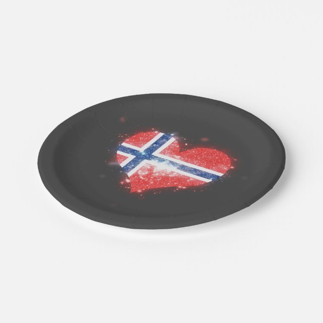 Norwegen-Flaggen-Glänzen schön Pappteller (Schrägansicht)