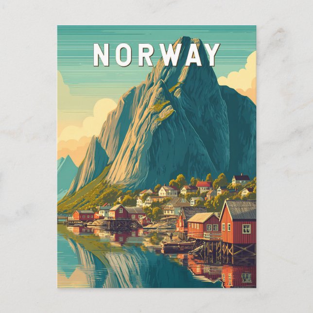 Norwegen Illustration Reise Kunst Vintage Postkarte (Vorderseite)