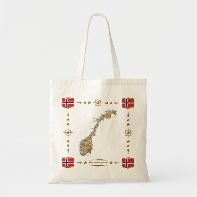 Norwegen-Karte + Flaggen-Tasche Tragetasche (Vorne)