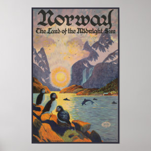 Norwegen Land der Mitternacht Sun Vintage Poster
