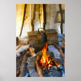Norwegen, Lappland, in einem Sami-Zelt Poster