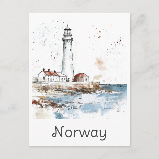 Norwegen Leuchtturm Küste Wasserfarbenreise Postkarte (Vorderseite)