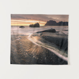 Norwegen Lofoten Midnight Sun Wandteppich