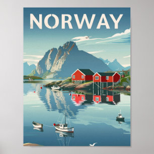 Norwegen Norge Vintag Famous Travel Place Poster