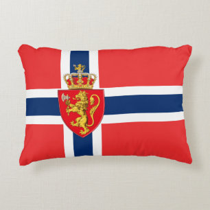 Norwegen, norwegische Flagge, mit Wappen/blau Dekokissen