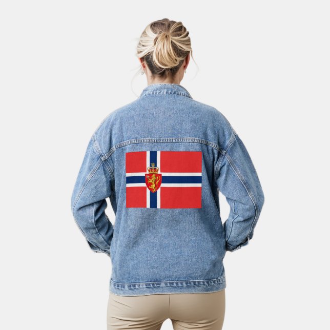 Norwegen, norwegische Flagge, mit Wappen/blau Jeansjacke (Modell)