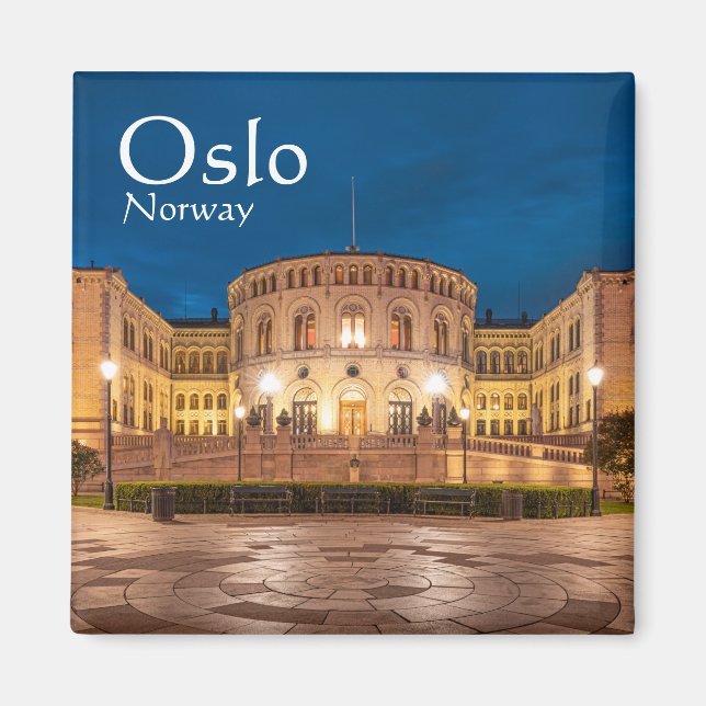 Norwegen Oslo Storting Gebäude bei Nacht Magnet (Vorne)