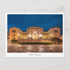Norwegen Oslo Storting Gebäude bei Nacht Postkarte