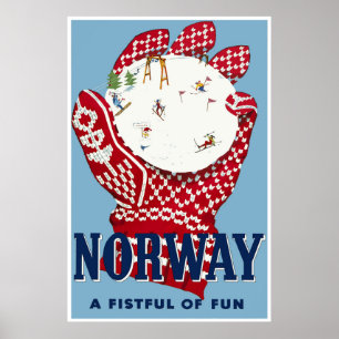 Norwegen, Ski Travel Poster