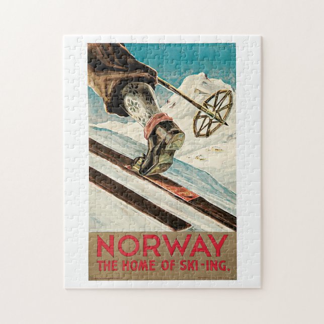 Norwegen Ski Vintage Reise Puzzle (Vertikal)