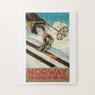 Norwegen Skisport Vintage Reise Puzzle