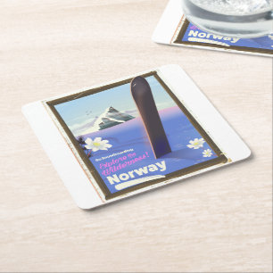 Norwegen Snowboarden Vintages Reiseplakat Rechteckiger Pappuntersetzer