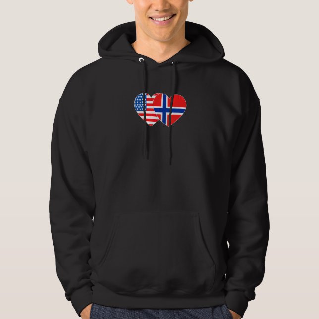 Norwegen & USA Flag Twin Heart für norwegische Ame Hoodie (Vorderseite)