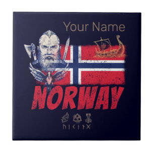 Norwegen: Viking Vintage Flagge und SchiffsSouveni Fliese