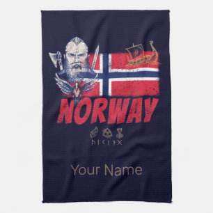 Norwegen: Viking Vintage Flagge und SchiffsSouveni Geschirrtuch