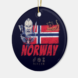 Norwegen: Viking Vintage Flagge und SchiffsSouveni Keramik Ornament