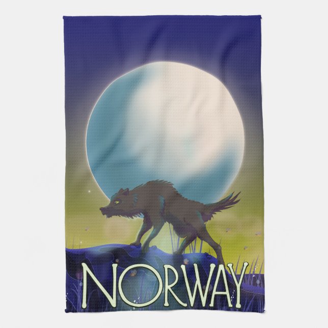 Norwegen Wolf Poster Geschirrtuch (Vertikal)