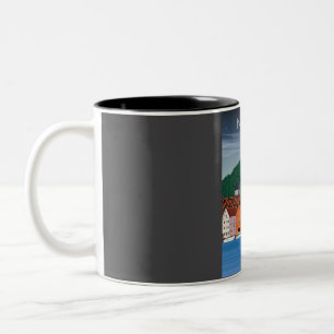 Norwegens Bergen Vintages Minimal Retro Travel Pos Zweifarbige Tasse