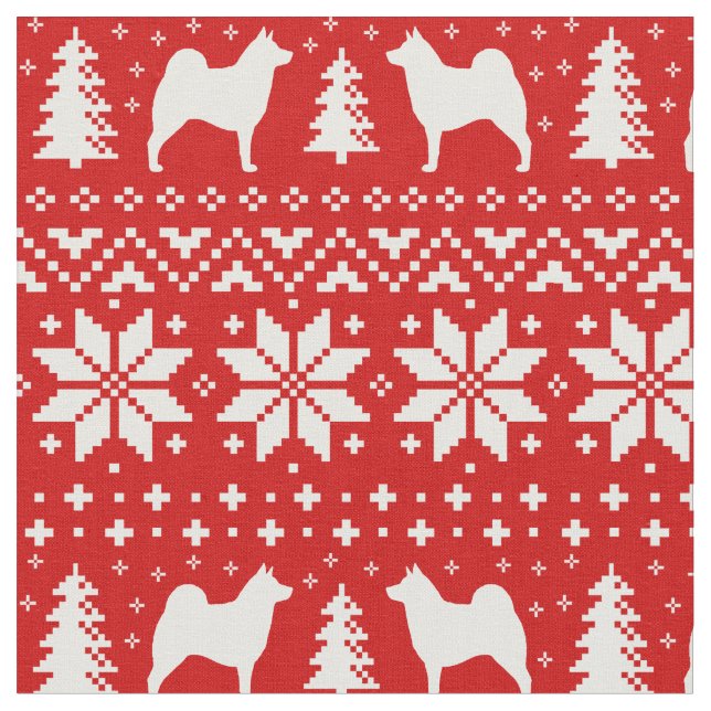 Norweger Elkhound Silhouette-Weihnachtsmuster Stoff (Nahaufnahme)