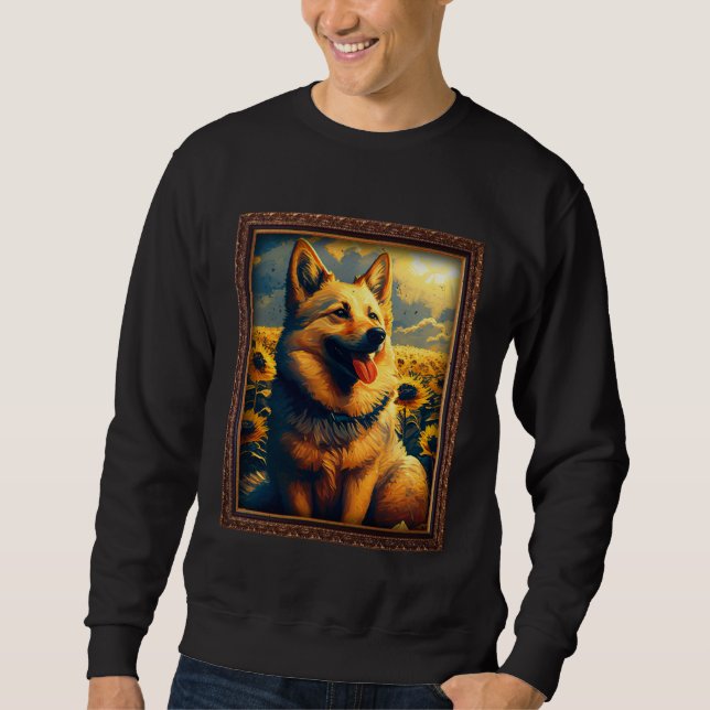 Norwegian Buhund Painting Sunflower Flower Mom Wom Sweatshirt (Vorderseite)