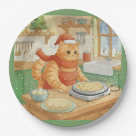 Norwegian Cat Making Christmas Lefse, Plates Pappteller