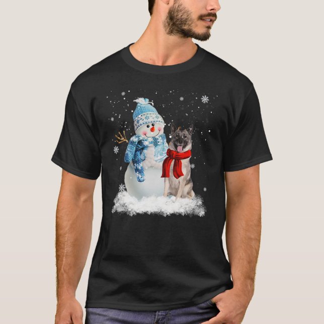 Norwegian Elkhound Dog Christmas Snowman Christmas T-Shirt (Vorderseite)