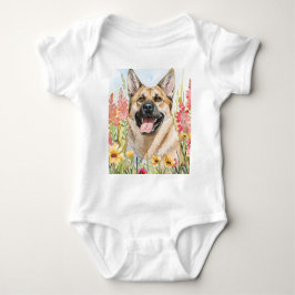 Norwegian Elkhound Watercolor Baby Bodysuit Strampler