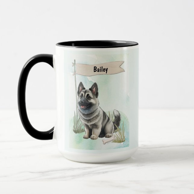 Norwegian Elkhound Watercolor Personalized Dog Tasse (Links)