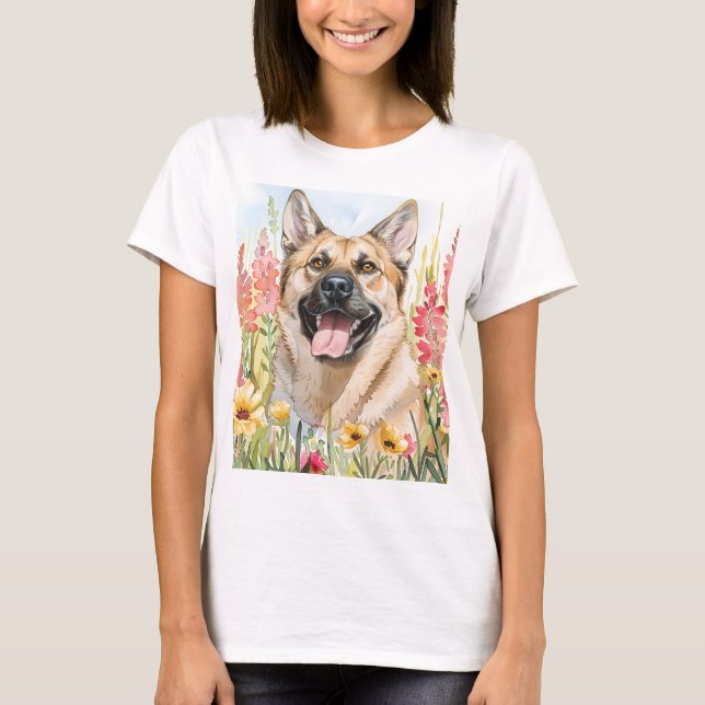 Norwegian Elkhound Watercolor Women's T-Shirt (Vorderseite)