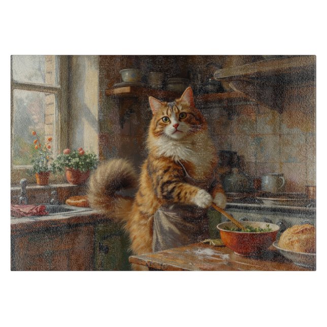 Norwegian Forest Cat Cooking in Kitchen Schneidebrett (Vorderseite)