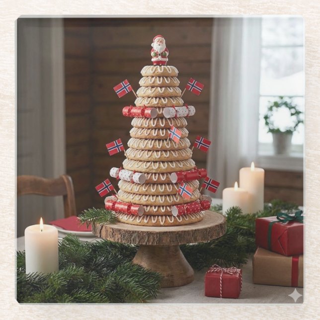 Norwegian Kransekake, Glass Coaster Glasuntersetzer (Vorderseite)