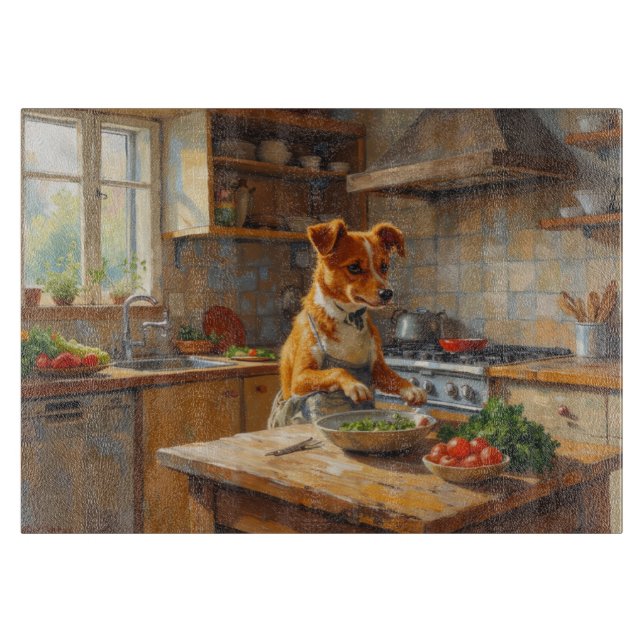 Norwegian Lundehund Cooking in Kitchen Schneidebrett (Vorderseite)