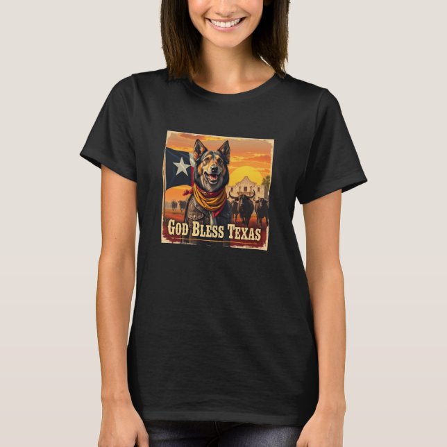 Norwegian Lundehund God Bless Texas T-Shirt (Vorderseite)
