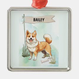 Norwegian Lundehund Watercolor Personalized Dog Ornament Aus Metall