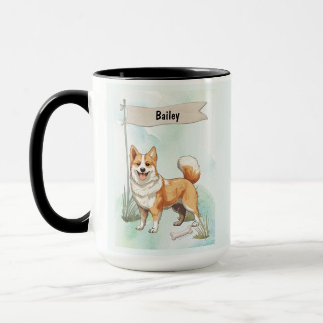 Norwegian Lundehund Watercolor Personalized Dog Tasse (Links)