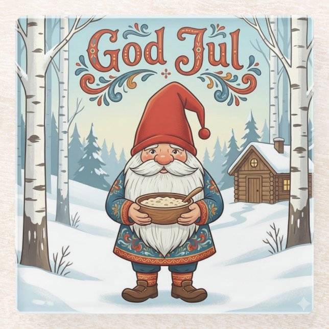 Norwegian Nisse God Jul Christmas Coaster Glasuntersetzer (Vorderseite)