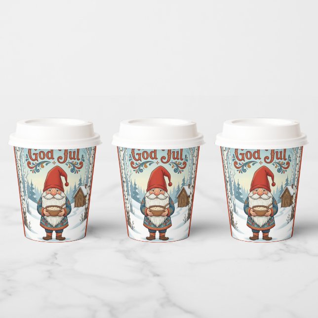 Norwegian Nisse God Jul Christmas Paper Cups Pappbecher (Multi)
