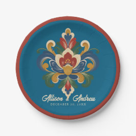 Norwegian Rosemaling Blaue Hochzeit Pappteller