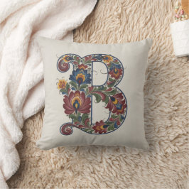 Norwegian Rosemaling Initial B, Throw Pillow Kissen