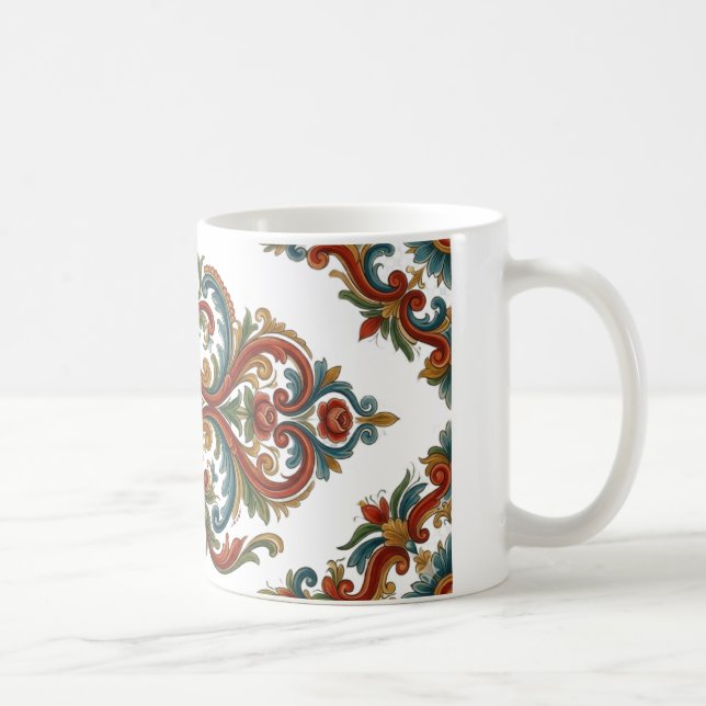 Norwegian Rosemaling Muster Tasse mit eleganter Sy (Rechts)