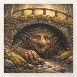 Norwegian Troll Hiding Under Bridge, Glass Coaster Glasuntersetzer