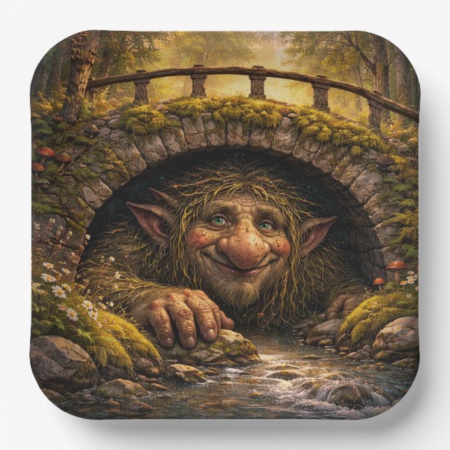 Norwegian Troll Hiding Under Bridge, Paper Plates Pappteller (Vorderseite)
