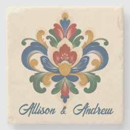 Norwegianische Rosemaling-Hochzeit Steinuntersetzer