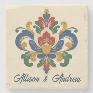Norwegianische Rosemaling-Hochzeit Steinuntersetzer