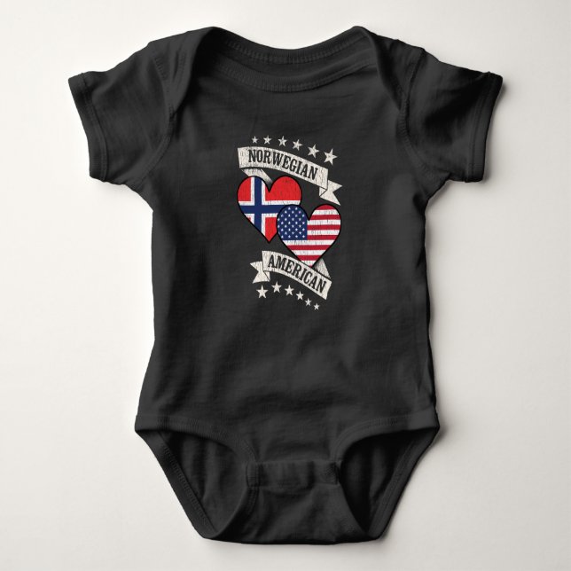 Norwegisch American Heart Flags Norwegen Baby Strampler (Vorderseite)