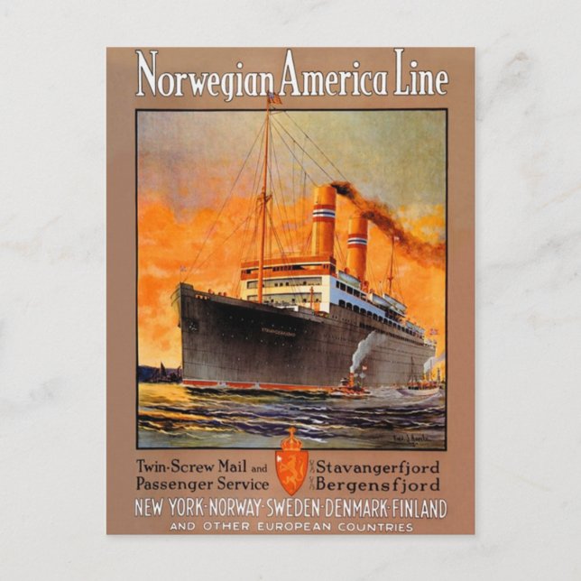 Norwegisch-Amerika-Line Vintage Travel Poster Postkarte (Vorderseite)