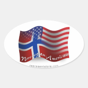 Norwegisch-amerikanische Waving Flag Ovaler Aufkleber
